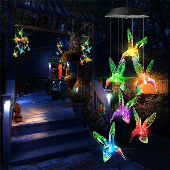 Solar Wind Chime, Color Changing Wind Chimes Hummingbird, LED Decorative Mobile - Picture 6 of 7